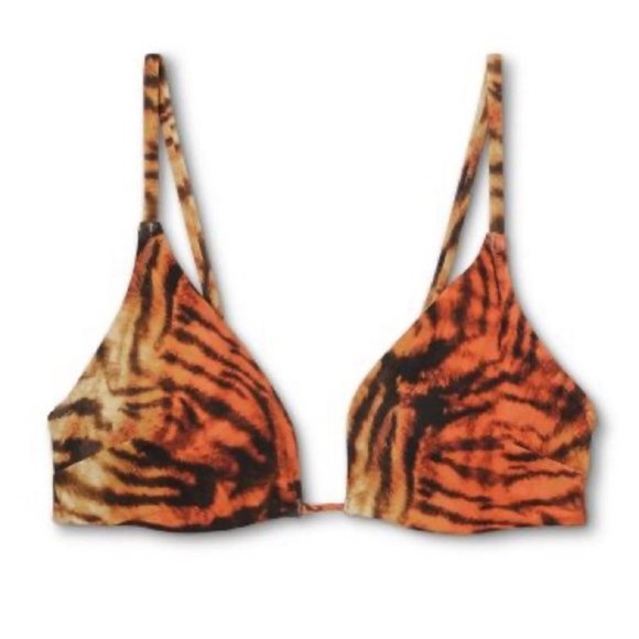 Shade & Shore Tiger Print Triangle Bikini Top Bathing Swim 34D 34DD 36C 36D - Picture 3 of 13
